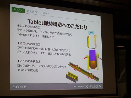 Xperia アンバサダー ミーティング スライド : BKB50 の Tablet 保持構造は、ただのラバーではなく各種のこだわりが込められています
