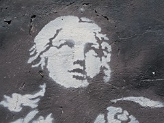 Head (Detail) - Stencil of Banksy at Piazza Gerolomini in Naples