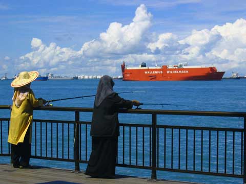 Muslim ladies fishing