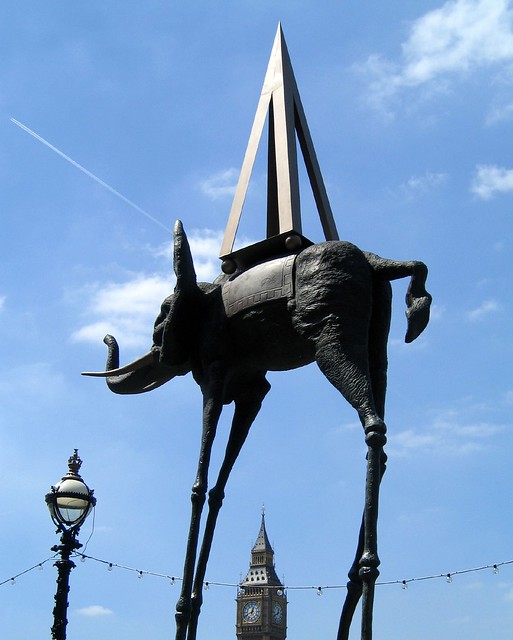 A sculpture of a longlegged elephant by Salvador Dali frames Westminster 