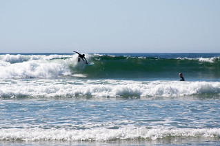 Surfen in het kouden water van de Pacific