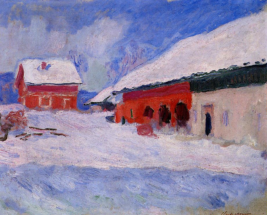 Red Houses at Bjornegaard in the Snow, Norway by Claude Oscar Monet - 1895