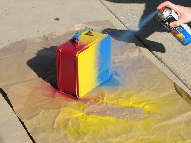 Spraying a lunchbox