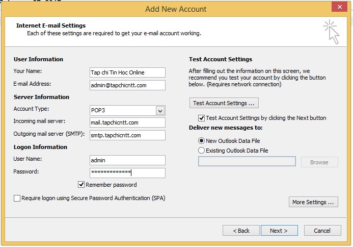 Hướng dẫn cấu hình Outlook 2003-2007 để gửi và nhận email