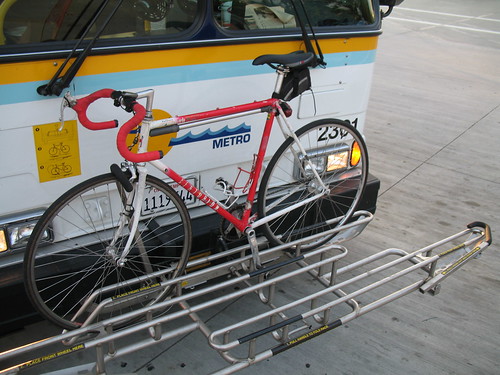 Bikerack for three bicycles on Highway 17 Express Bus