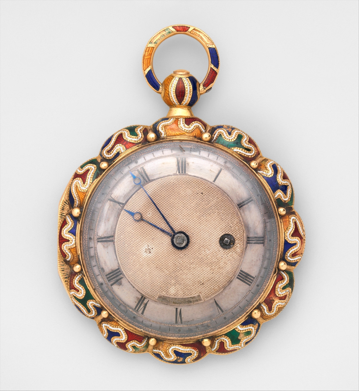 1825. Watch. Swiss, Geneva. Case of gold and enamel; jeweled movement, with cylinder escapement. metmuseum