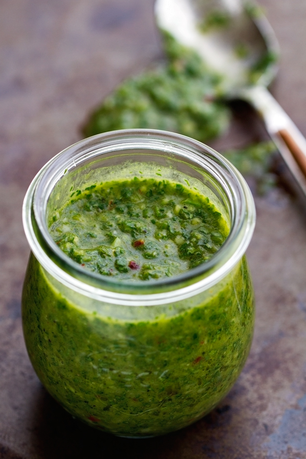 Homemade Chimichurri Sauce - perfect to top on grilled meats and tons of other dishes! #chimichurrisauce #homemadesauce #homemadechimichurrisauce | Littlespicejar.com