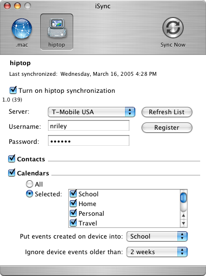 Missing Sync for hiptop