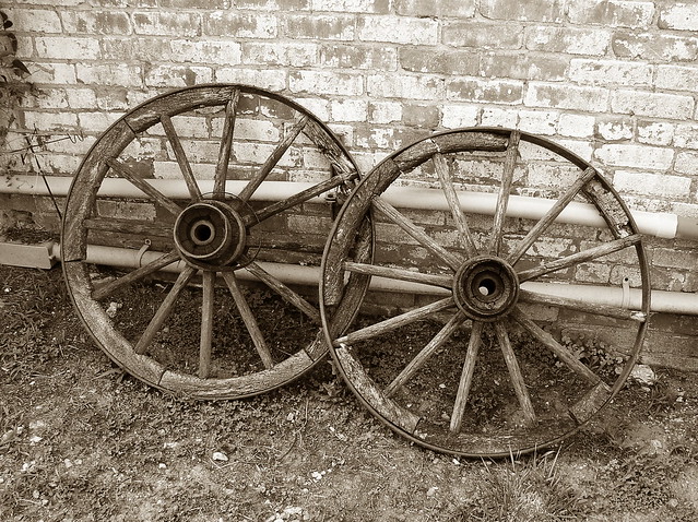 wagon wheels sepia