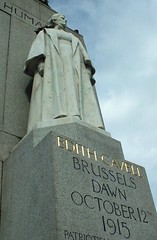 Edith Cavell Sculpture in London, from a low angle