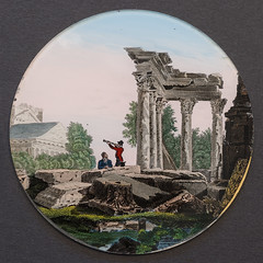 "Deux artistes occupés à relever des ruines romaines" (fixé sous verre)