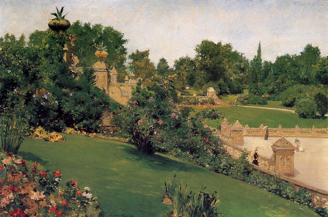 Terrace at the Mall, Cantral Park by William Merritt Chase, 1890