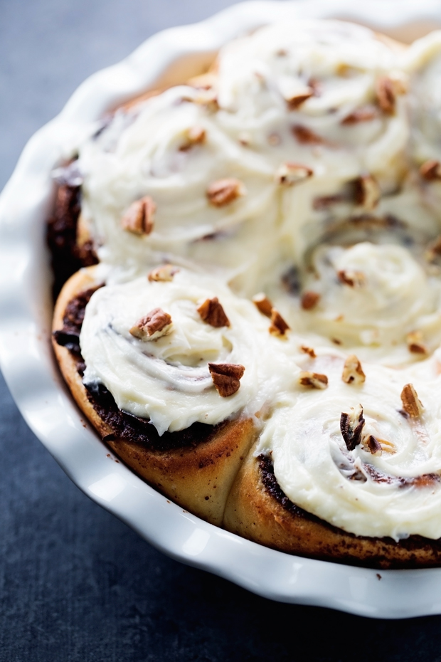 One Hour Chocolate Pecan Cinnamon Rolls - topped with a cream cheese frosting - these are better than Cinnabon! #onehourcinnamonrolls #cinnamonrolls #creamcheesefrosting | Littlespicejar.com