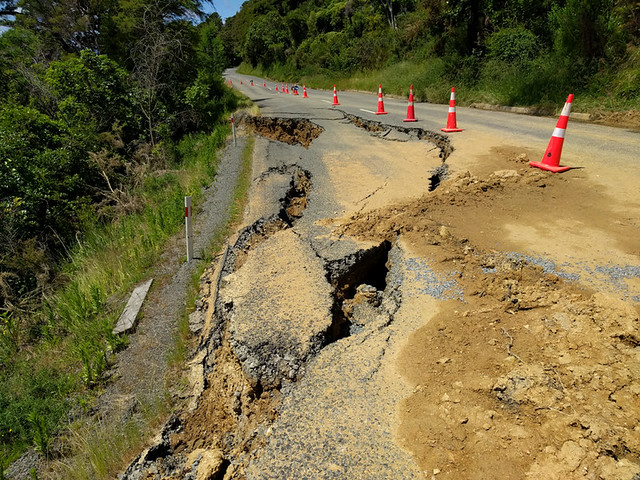 earthquake damage to Queen Charlotte Drive