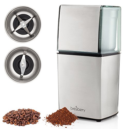 Brewberry Elite Series Electric Coffee Grinder, Espresso and Coffee Mill, Grinds Seeds, Spices, Coffee Beans, Nuts, Herbs and Beans, 2 High Precision Blades and 2 Removable Stainless Steel Cups Review