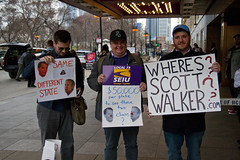 Union Members Protest Wisconsin Governor Scott Walker and Illinois Governor Bruce Rauner