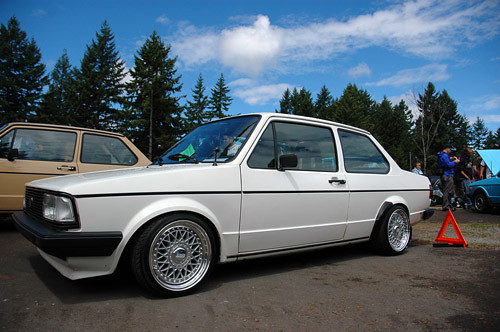 gorgeous example of a mk1 jetta coupe with custom plaid interior taken at