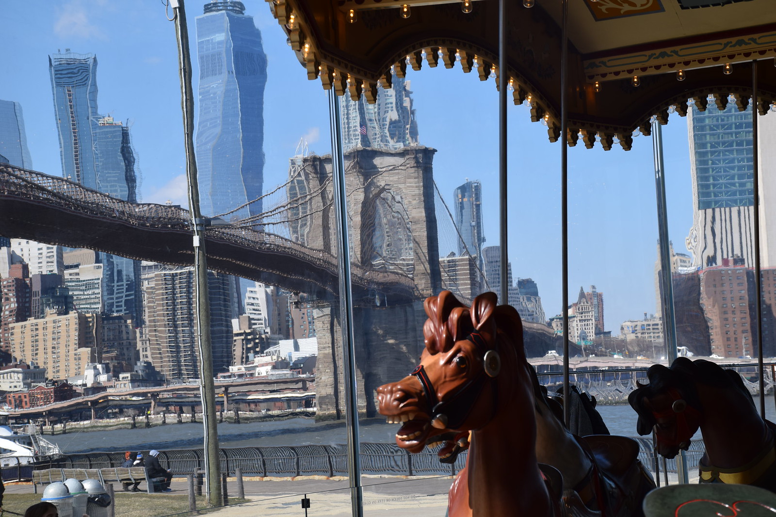 The carousel is just by the Brooklyn Bridge