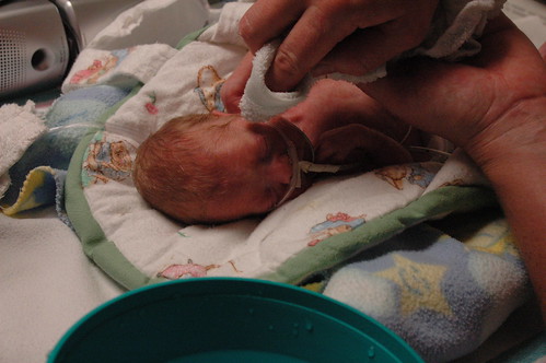 day 30: eric's first bath from mama. I.