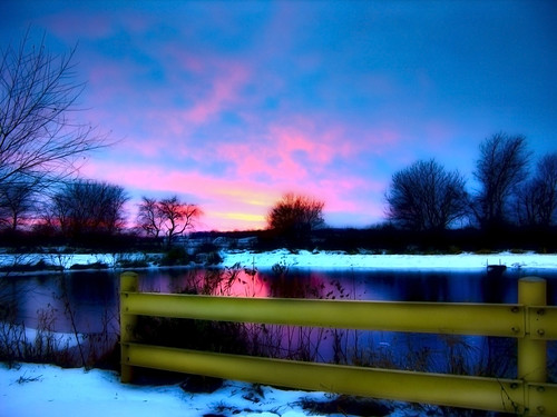 pink sunset snow ice wisconsin clouds oregon fence frozen pond