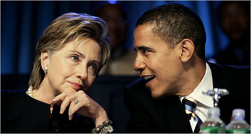 Hillary Clinton & Barack Obama (by Evan Vucci/AP)