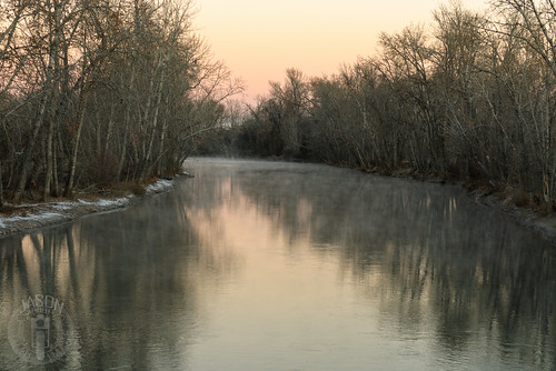 snow reflection sunrise river published idaho boise