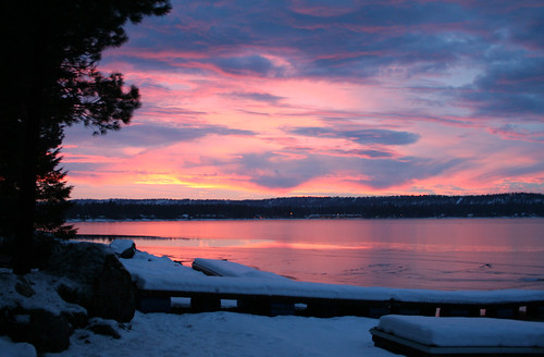 winter sunset lake snow id mccall payette