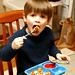 eating   nick's first TV dinner    MG 6344