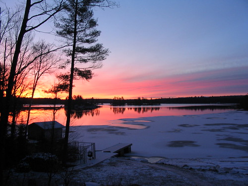 trees sky lake ice water sunrise