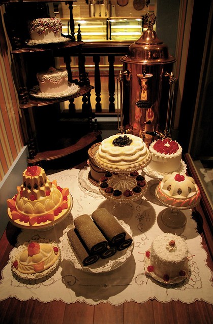 A still life of delicious looking cakes.