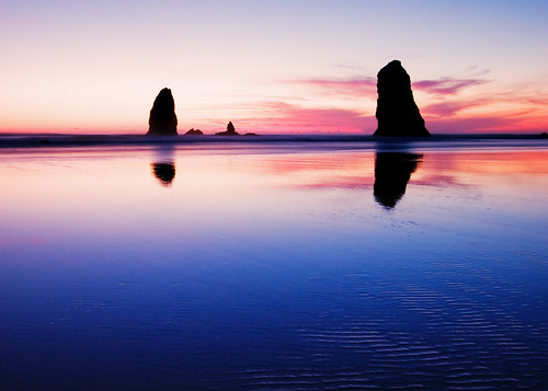ocean blue sunset sea sky reflection beach nature water silhouette rock oregon canon landscape coast sand dusk haystack cannon needles instantfave 2on2 superbmasterpiece beyondexcellence megamark markgoffphotography markgoffimages