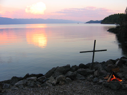 sunset camp mountain lake church water montana cross religion