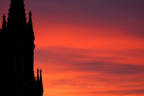 tower church silhouette sunrise kitsch leipzig peterskirche