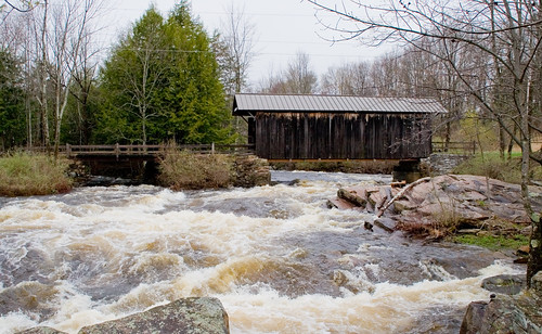 travel bridge trees newyork water spring rocks flood rustic adirondacks rapids covered coveredbridge thaw tinroof