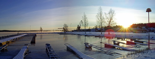 winter sky panorama sun snow ice water sweden Åmål
