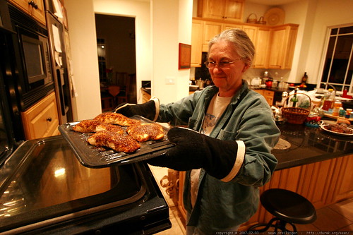 grandma cookoff   mustard salmon emerging from the oven    MG 1055