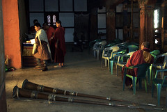 Horn section on the section floor of Paro dzong during the tsechu