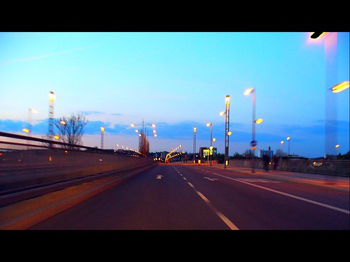 street bridge sunset sky colors car bayern bavaria driving regina regensburg castra castraregina