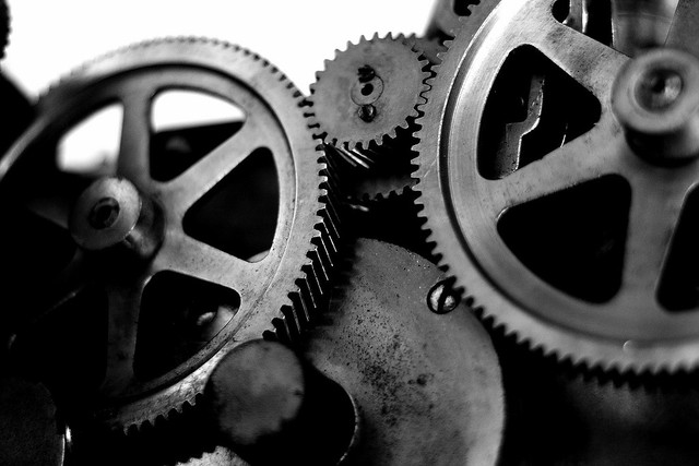 A series of beautiful gears meshing together