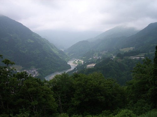 mountain valley river forest view taira gokayama nanto toyama japan