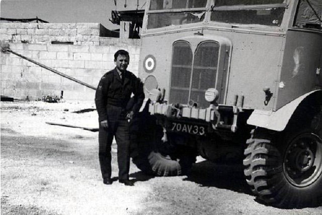 Charles posing by AEC Matador Truck at 100 SU Tas-Silg, Malta.