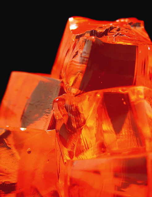 Close-up of a pile of chunks of fiery red Jell-O