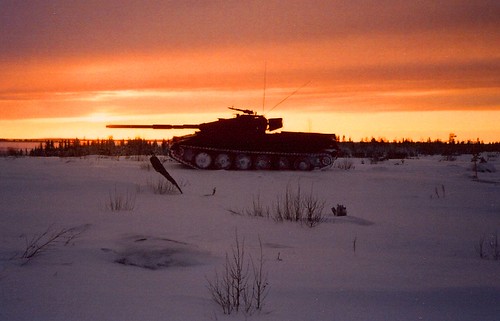 winter sunset snow tank sweden boden ikv91 infanterikanonvagn