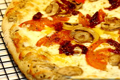 pizza   hot from oven   vegan garlic cream sauce    … 