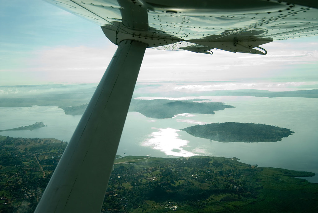Lake Victoria en de Ssese eilanden vanuit de lucht gezien