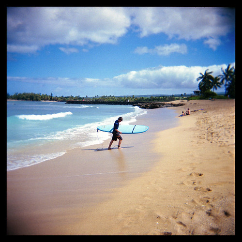 ocean 120 6x6 water clouds mediumformat hawaii holga sand surf oahu surfer toycamera shoreline footprints wave bluesky palmtrees northshore squareformat surfboard haleiwa hangloose wetsuit ralphkrawczykjr goteamhoga haleiwaaliibeachpark