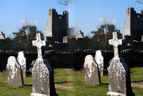 ireland irish church cemetery stone golf stereoscopic stereogram stereophoto stereophotography 3d ruins graves course stereo stereograph tombstones parallel friary adare loreo