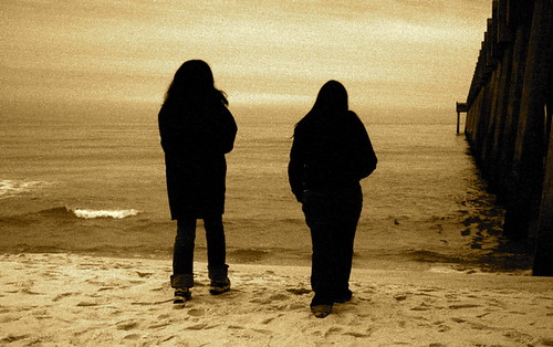girls beach sepia coast sand surf gulf florida silhouettes boardwalk females pensacolal