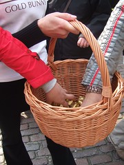 Basket of gold Lindt chocolate bunnies