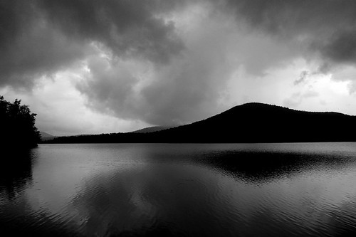 sky blackandwhite bw mountain lake storm reflection wet water clouds canon landscape adirondacks modified eos10d roundpond tklancer
